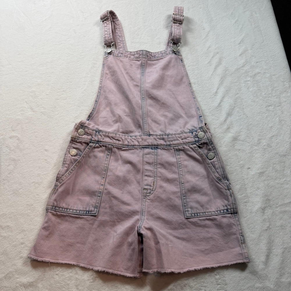 Gap Denim Shortalls Girls XXL Pink Acid Wash Good Condition Raw Hem Overalls